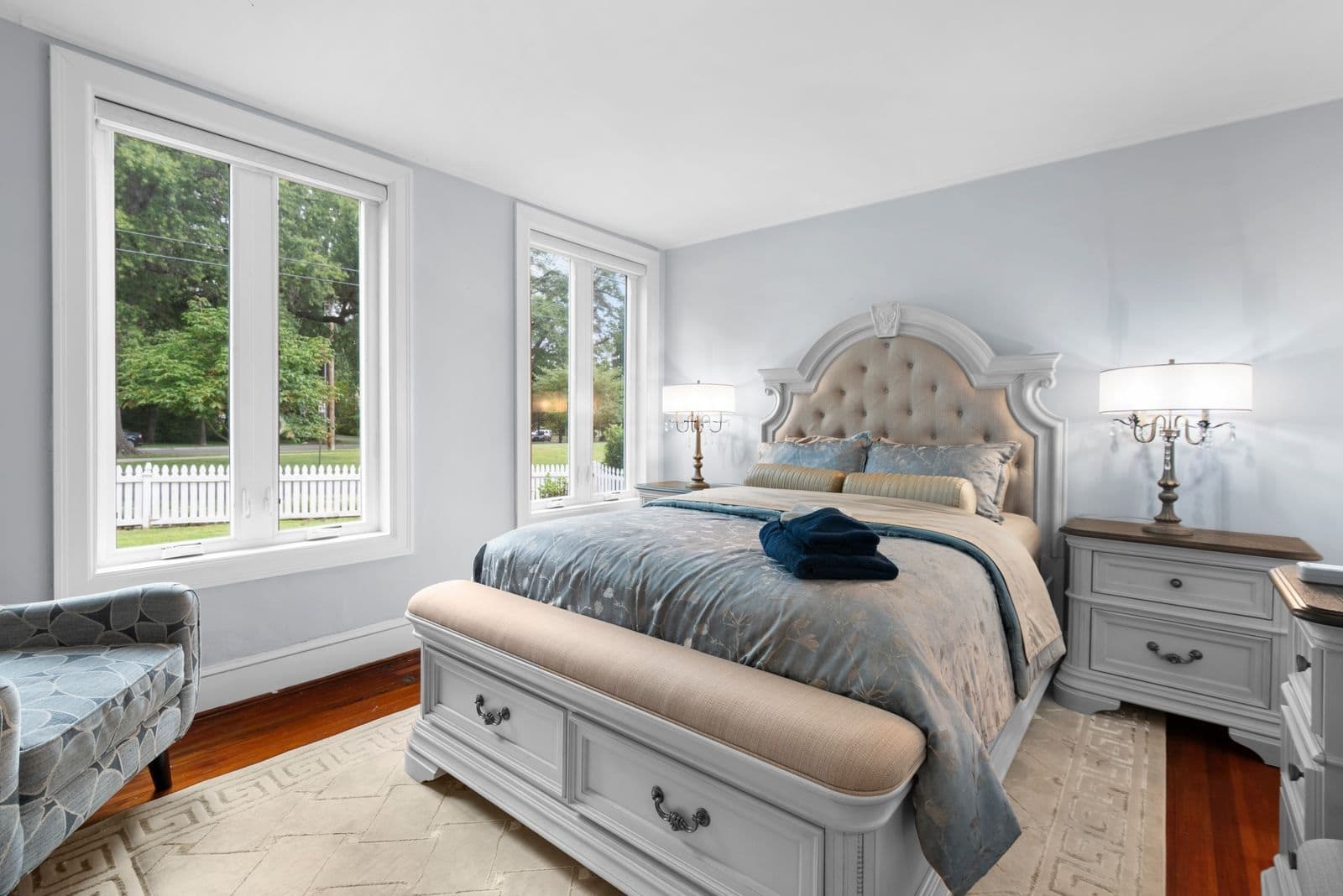 Elegant bedroom with windows